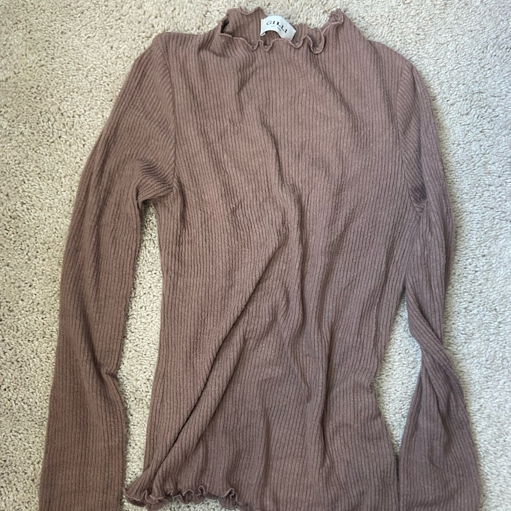 Gilli Light Brown Scalloped Long Sleeve